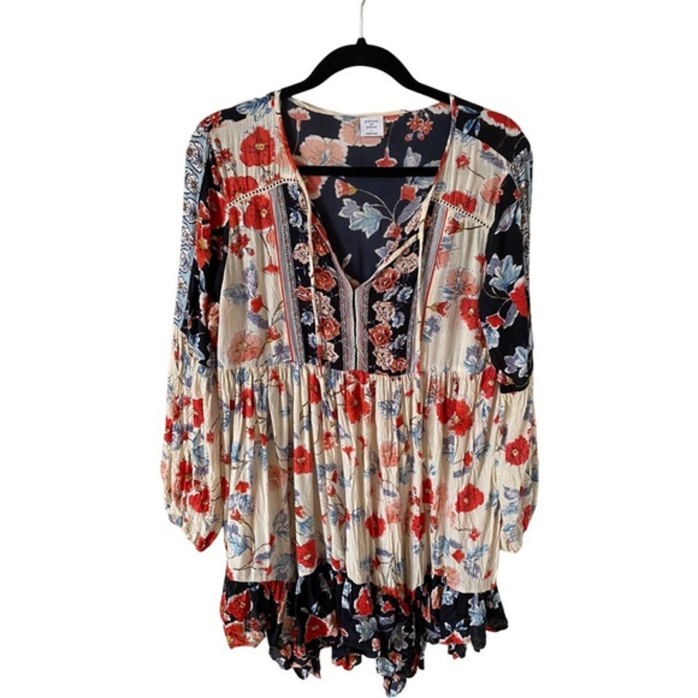 Patrons of Peace Boho Floral babydoll mini tunic/shirt. Size L. Really cute!